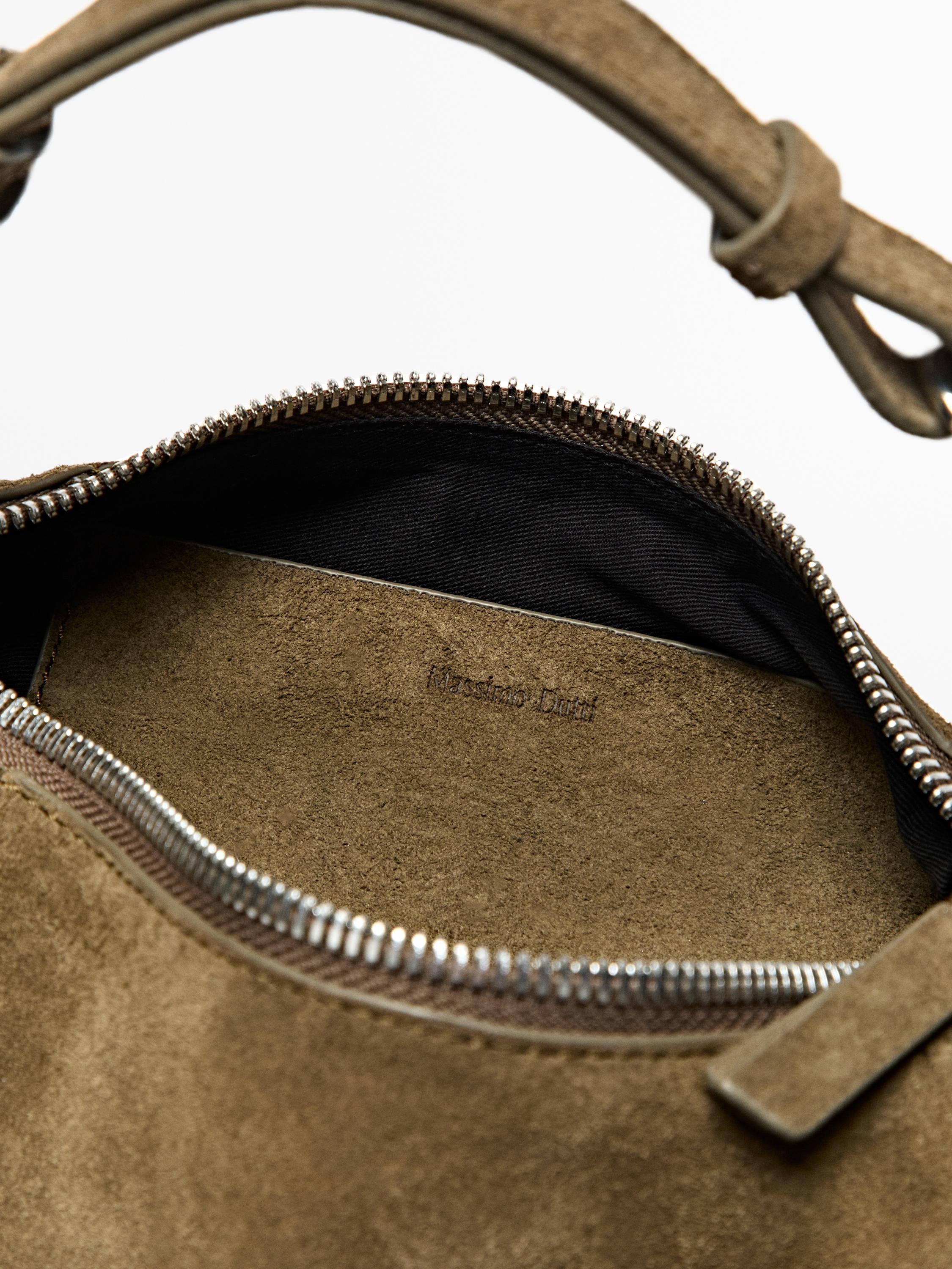 Split leather bag with metal buckle